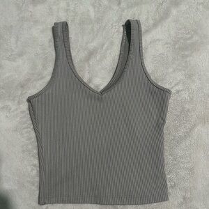 Women's Ribbed V-Neck Tank Top - Gray brown